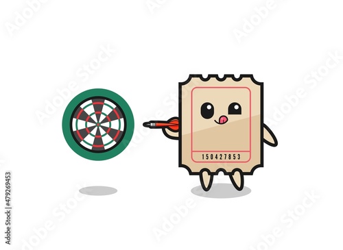cute ticket is playing dart