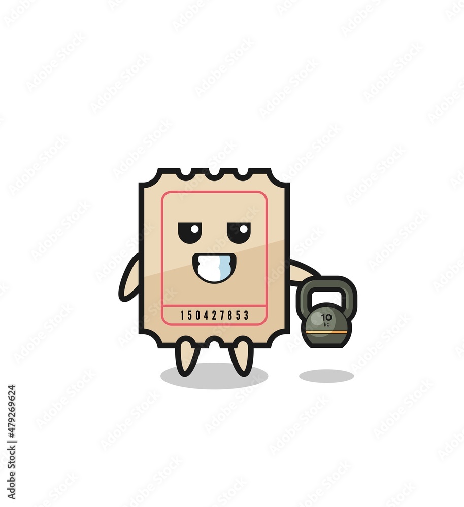 ticket mascot lifting kettlebell in the gym ticket mascot lifting kettlebell in the gym