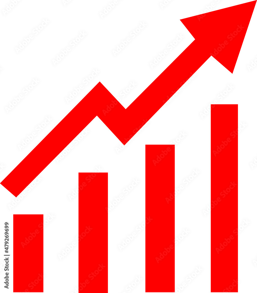 Growing bars graphic with rising arrow. Red flat icon. Vector illustration symbol..eps Growing bars graphic with rising arrow. Red flat icon. Vector illustration symbol..eps
