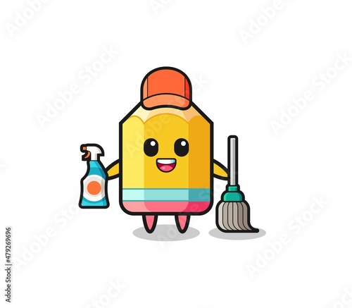 cute pencil character as cleaning services mascot