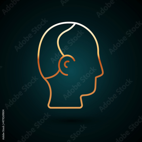 Gold line Baldness icon isolated on dark blue background. Alopecia. Vector