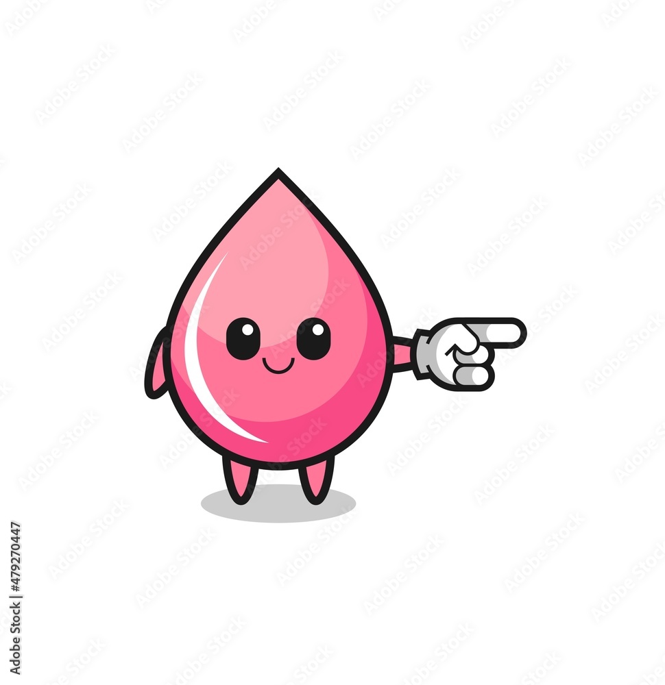 strawberry juice drop mascot with pointing right gesture strawberry juice drop mascot with pointing right gesture