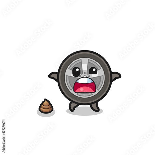 car wheel earth surprised to meet poop