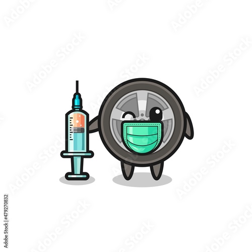 car wheel mascot as vaccinator