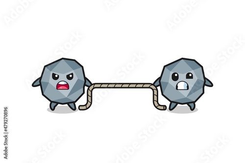 cute stone character is playing tug of war game