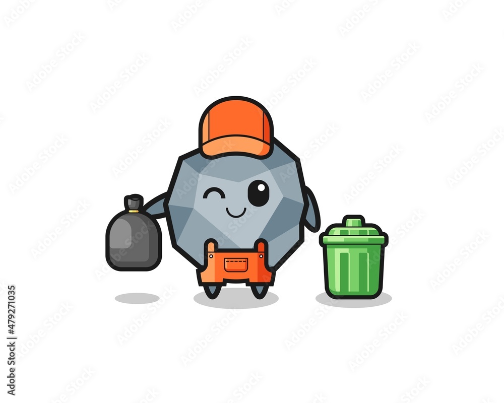 the mascot of cute stone as garbage collector the mascot of cute stone as garbage collector