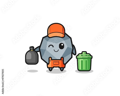 the mascot of cute stone as garbage collector