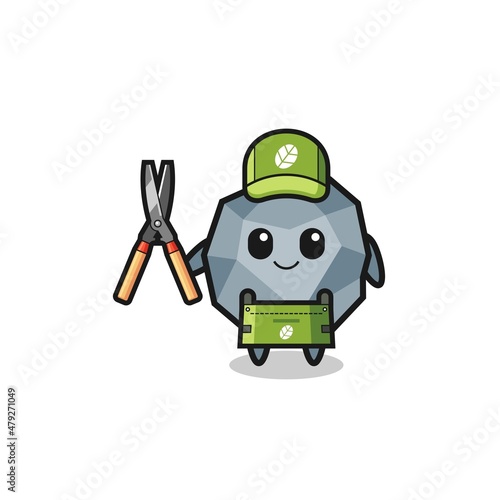 cute stone as gardener mascot