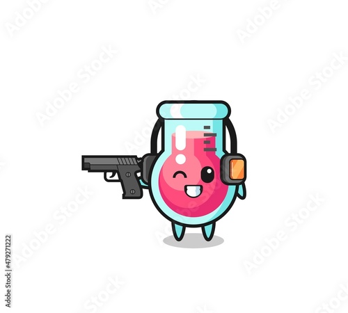 illustration of laboratory beaker cartoon doing shooting range