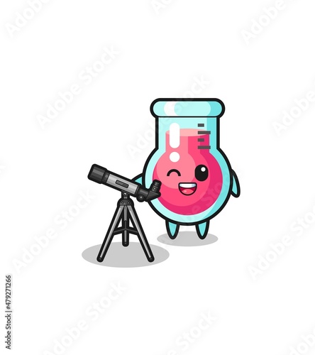 laboratory beaker astronomer mascot with a modern telescope