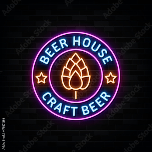 Beer House Logo Neon Signs Vector. 