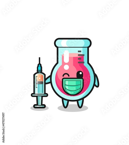 laboratory beaker mascot as vaccinator