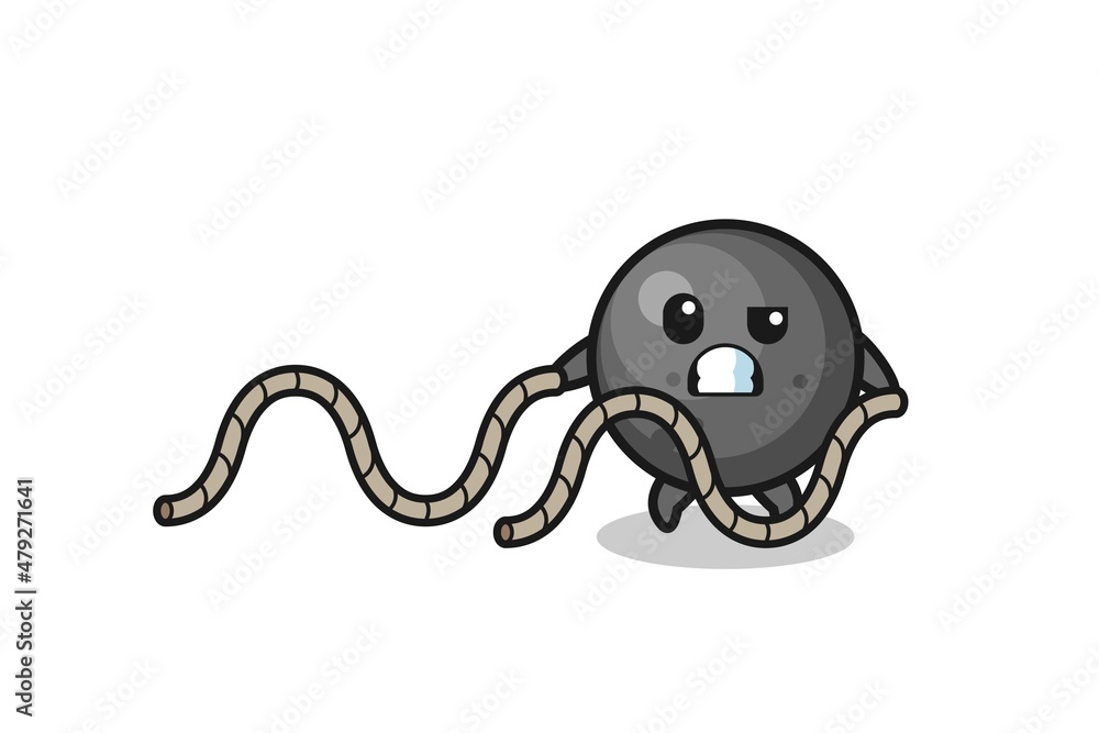 Fototapeta premium illustration of cannon ball doing battle rope workout