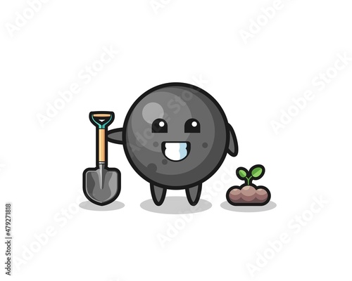 cute cannon ball cartoon is planting a tree seed