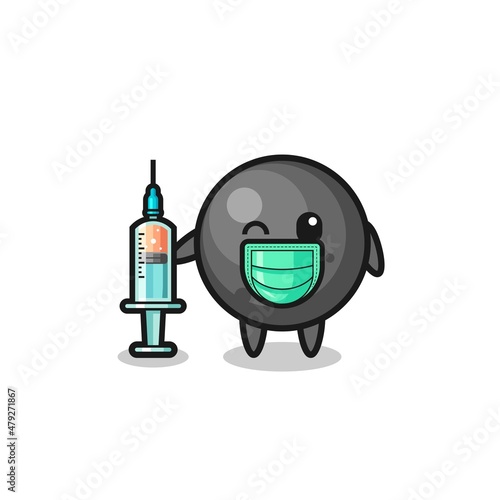 cannon ball mascot as vaccinator