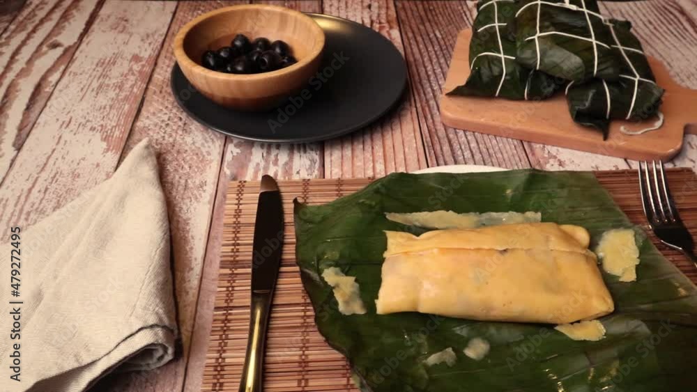 Hallaca on the table, the traditional dish of Venezuelan Christmas Hallaca on the table, the traditional dish of Venezuelan Christmas