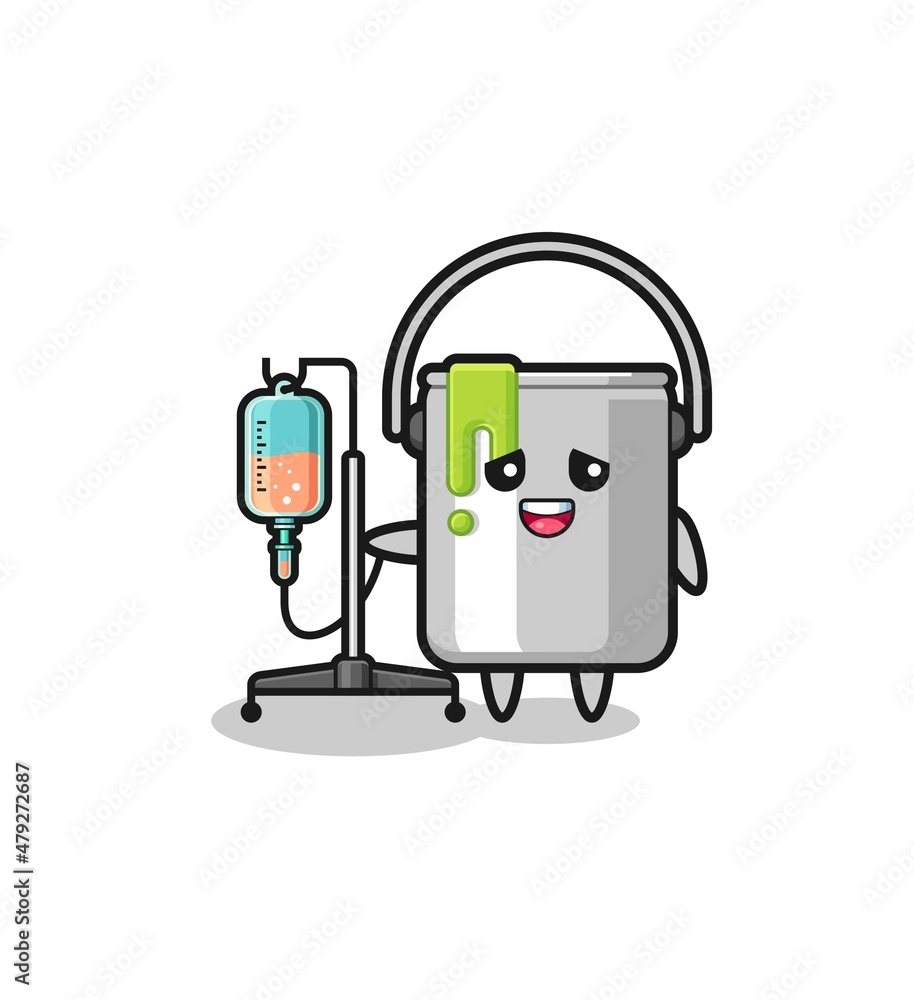 cute paint tin character standing with infusion pole cute paint tin character standing with infusion pole