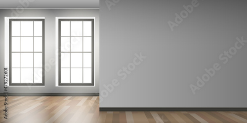 modern interior empty room with two windows and wall mock up vector illustration