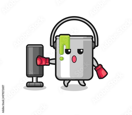 paint tin boxer cartoon doing training with punching bag