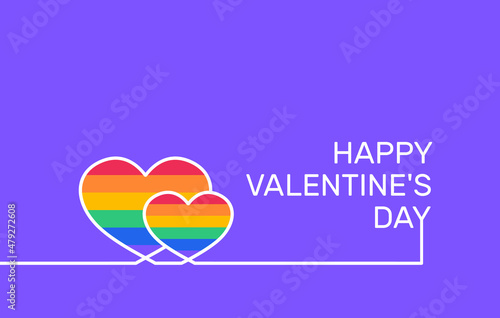 happy valentines day lgbt pride community purple banner design in simple line style vector illustration