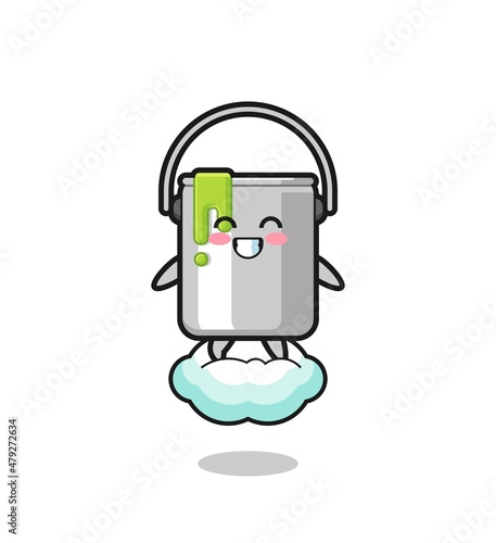 cute paint tin illustration riding a floating cloud