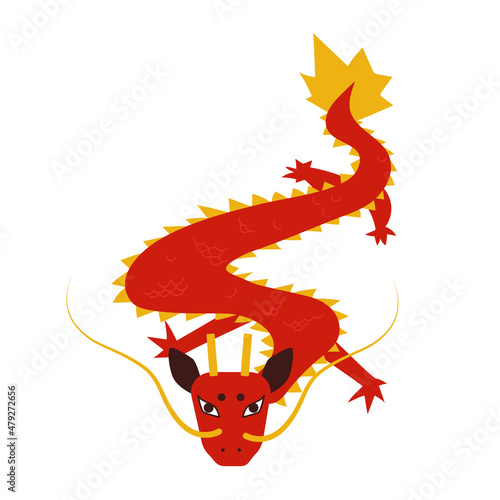 Isolated red Chinese dragon flat vector illustration