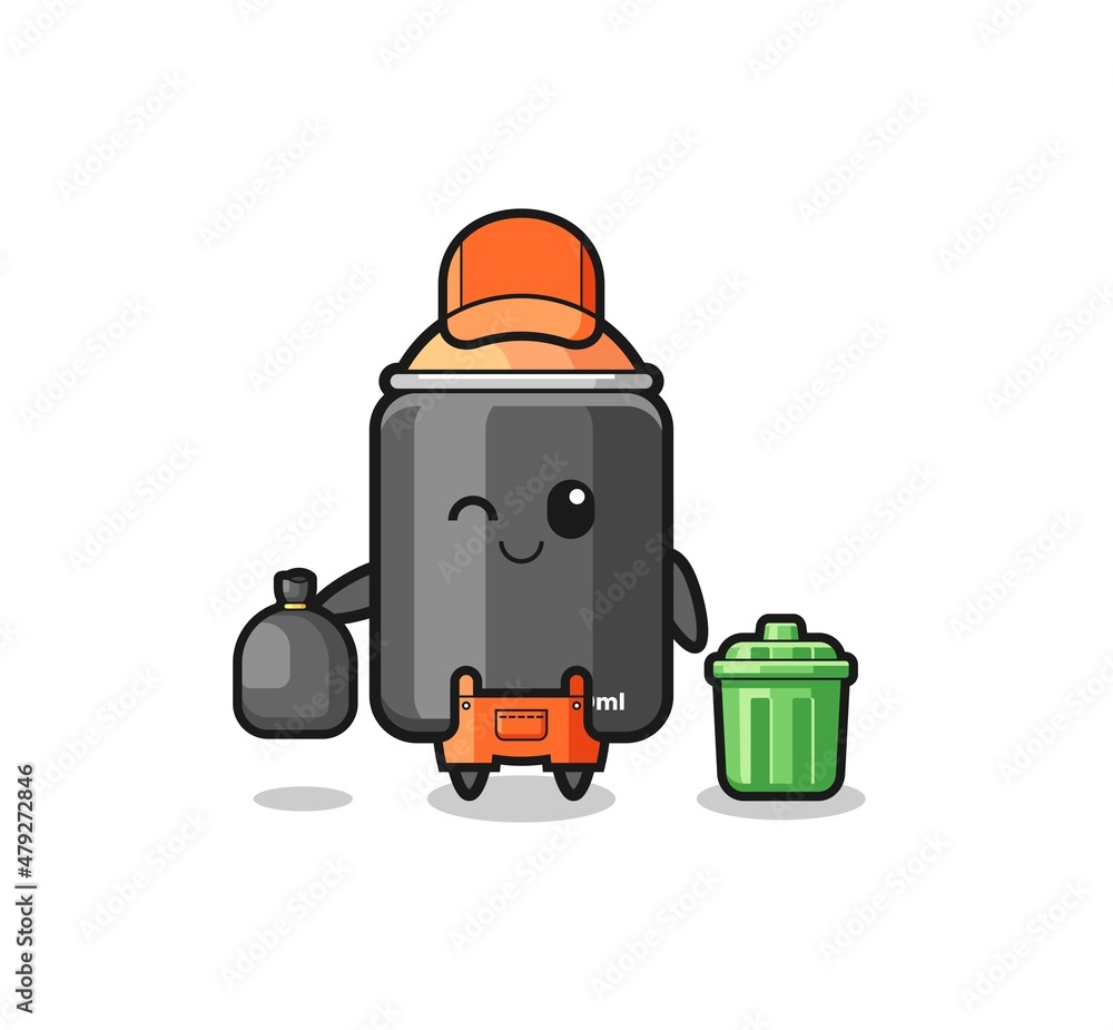 the mascot of cute spray paint as garbage collector