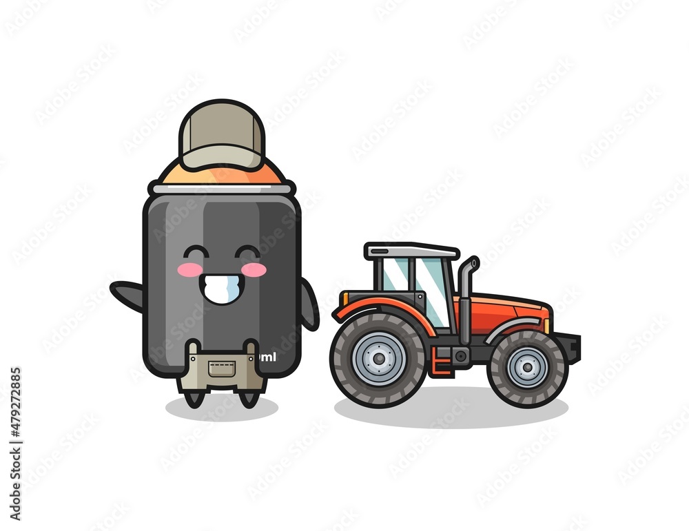the spray paint farmer mascot standing beside a tractor the spray paint farmer mascot standing beside a tractor