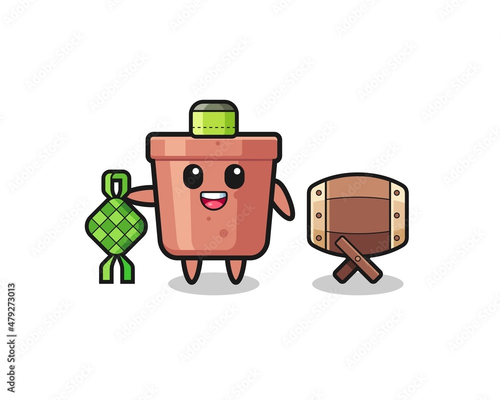 flowerpot muslim character are celebrating Eid Al Fitr flowerpot muslim character are celebrating Eid Al Fitr