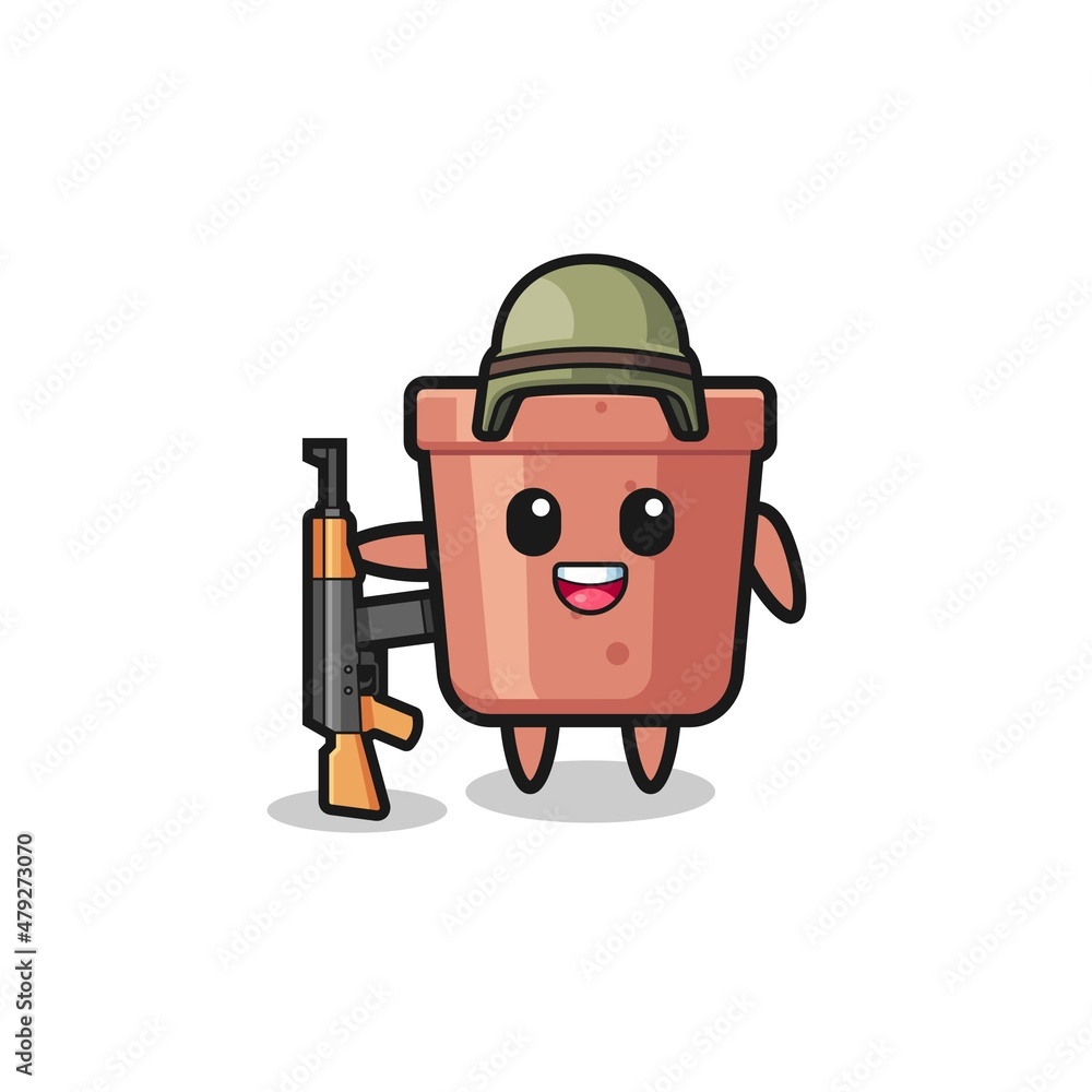 cute flowerpot mascot as a soldier cute flowerpot mascot as a soldier