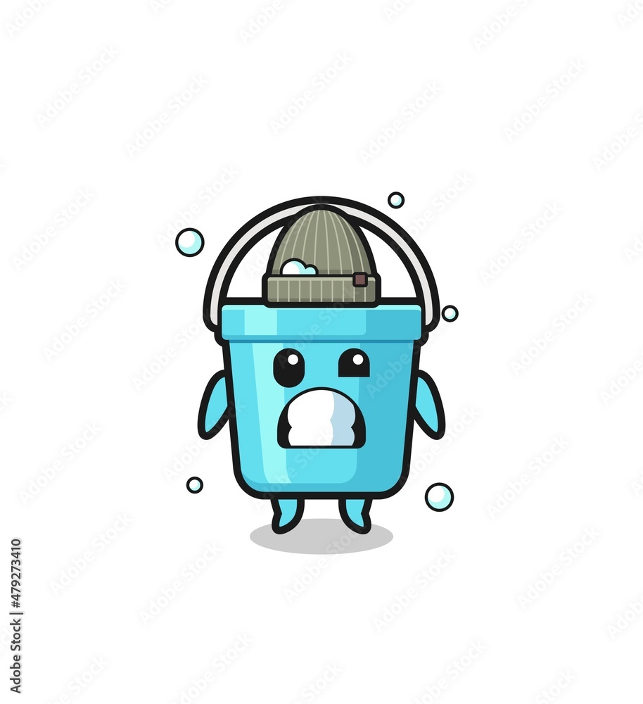 cute cartoon plastic bucket with shivering expression. cute cartoon plastic bucket with shivering expression.