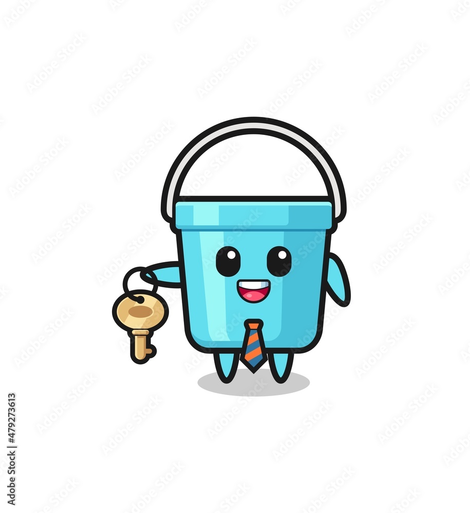 cute plastic bucket as a real estate agent mascot. cute plastic bucket as a real estate agent mascot.