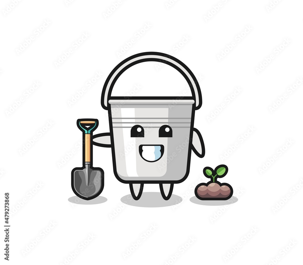 cute metal bucket cartoon is planting a tree seed cute metal bucket cartoon is planting a tree seed