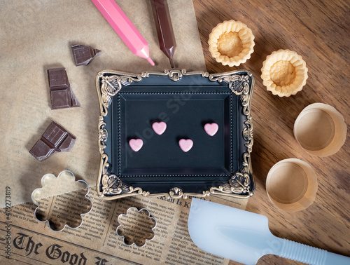 Valentine's, heart, picture frame, handmade sweets, バレンタイン 乗った額縁 手作りお菓子