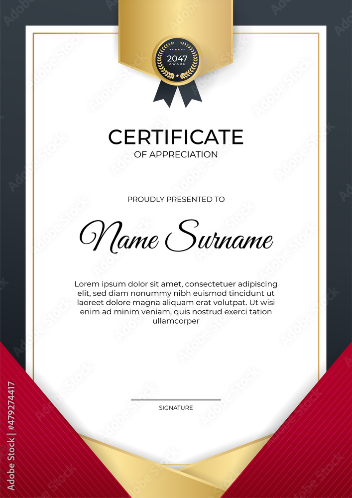 Modern employee red black gold certificate design Template Modern employee red black gold certificate design Template