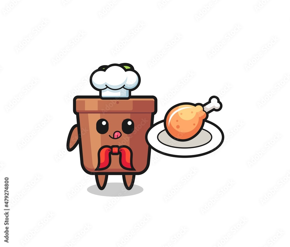 plant pot fried chicken chef cartoon character plant pot fried chicken chef cartoon character