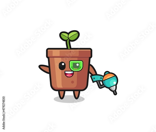 plant pot cartoon as future warrior mascot