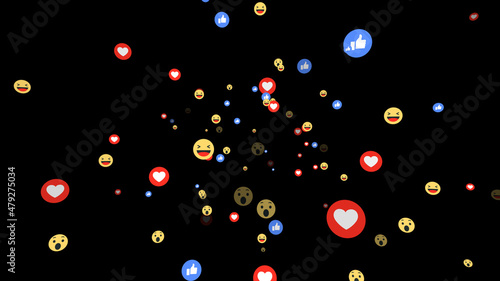 Emotional Social Media Icons floating zoom in Black Background