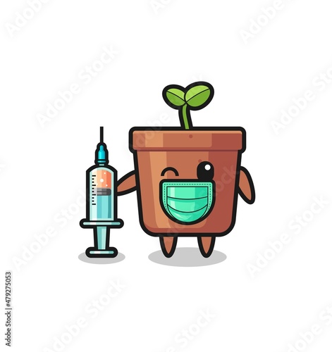 plant pot mascot as vaccinator