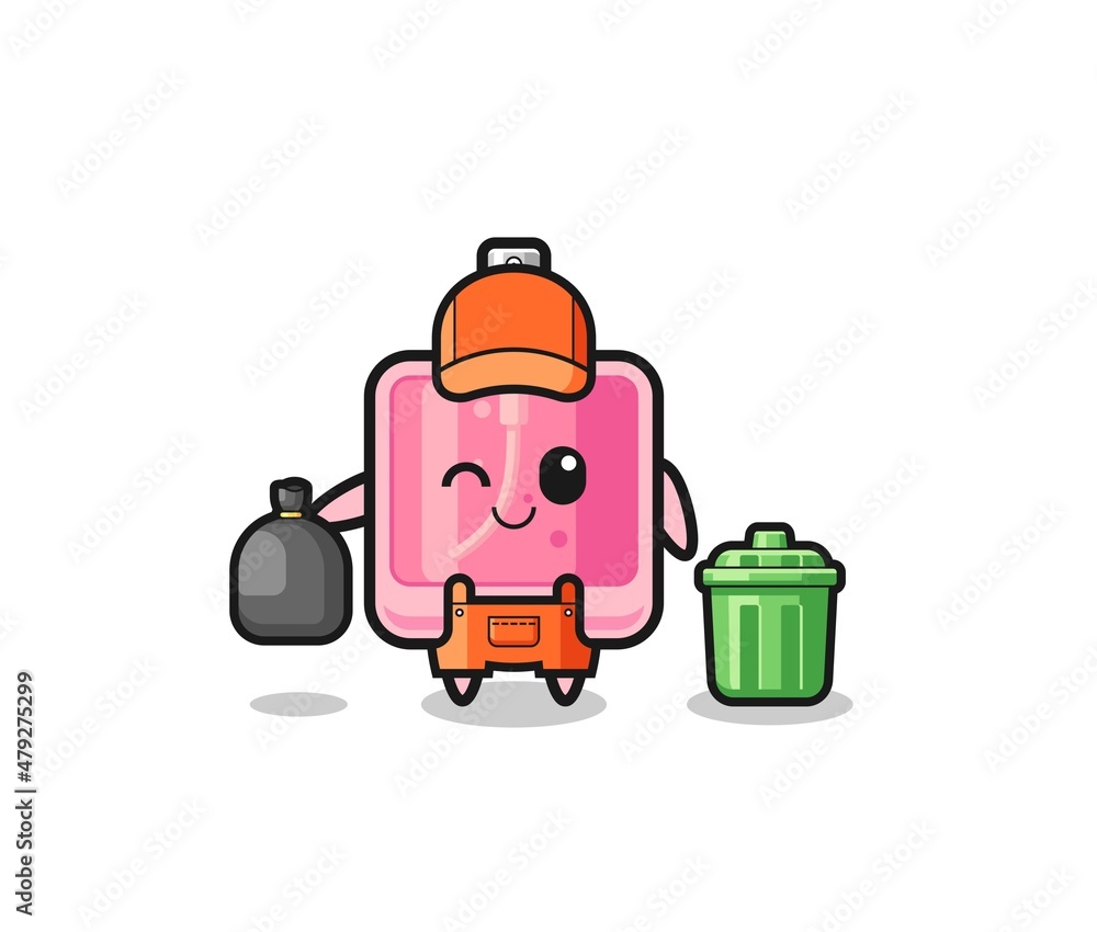 the mascot of cute perfume as garbage collector