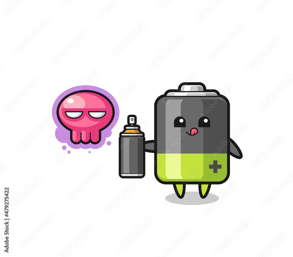 battery cartoon make a graffiti with a spray paint battery cartoon make a graffiti with a spray paint