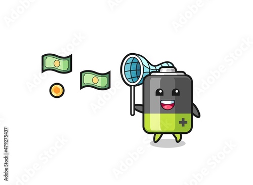 illustration of the battery catching flying money