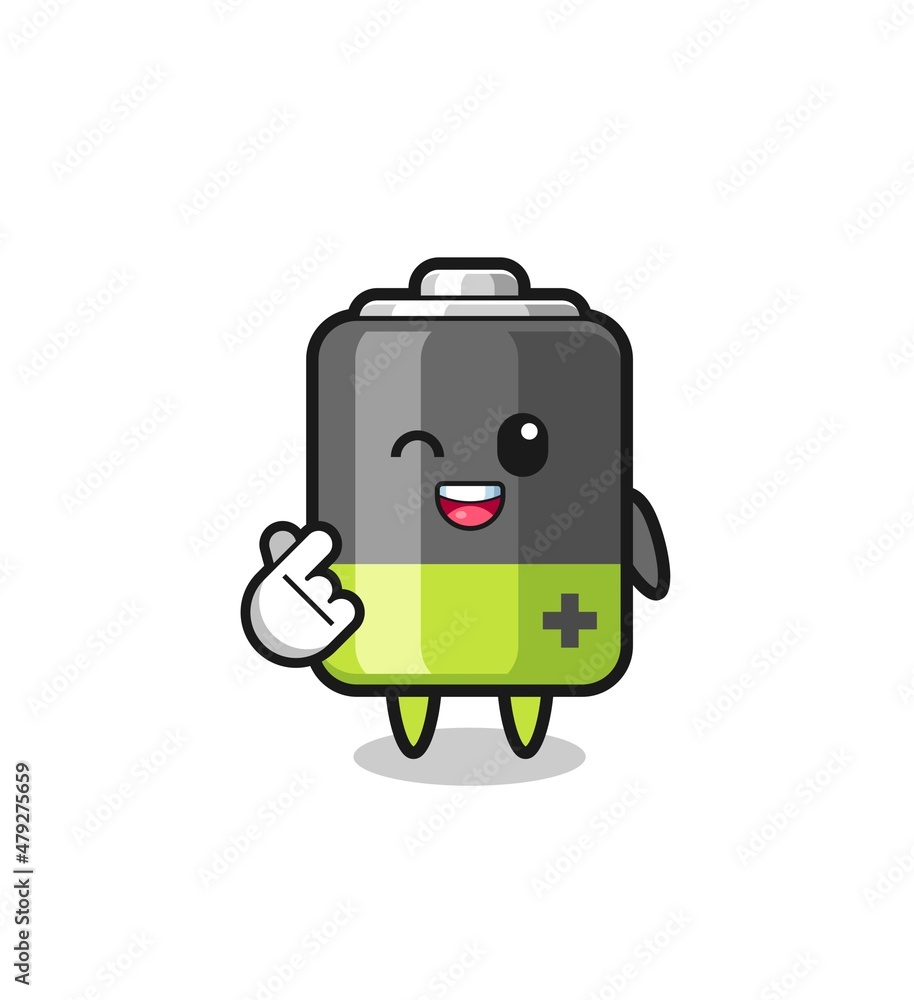battery character doing Korean finger heart battery character doing Korean finger heart