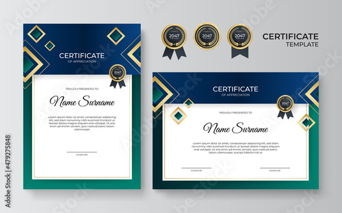 Modern gradient blue green gold certificate design Template