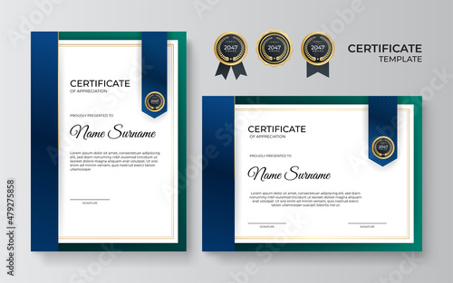Professional blue green gold certificate design Template