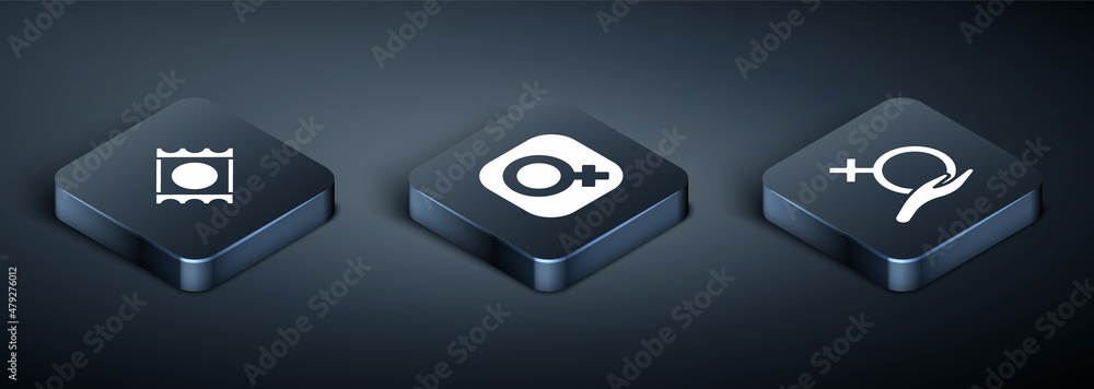 Set Isometric Condom in package, Female gender and icon. Vector Set Isometric Condom in package, Female gender and icon. Vector