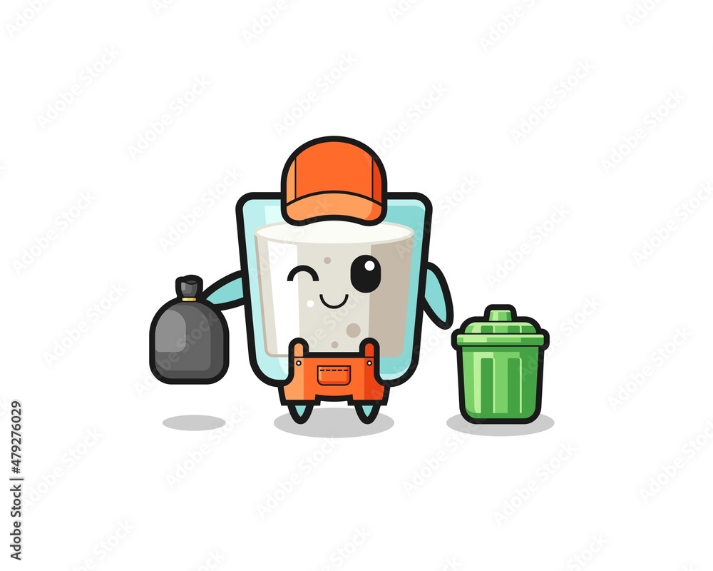 the mascot of cute milk as garbage collector the mascot of cute milk as garbage collector