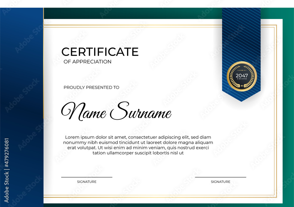 Obraz premium Professional blue green gold certificate design Template