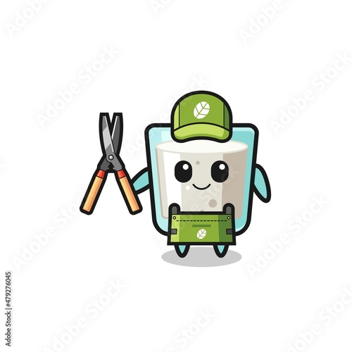 cute milk as gardener mascot