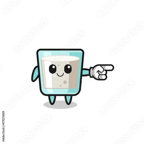 milk mascot with pointing right gesture